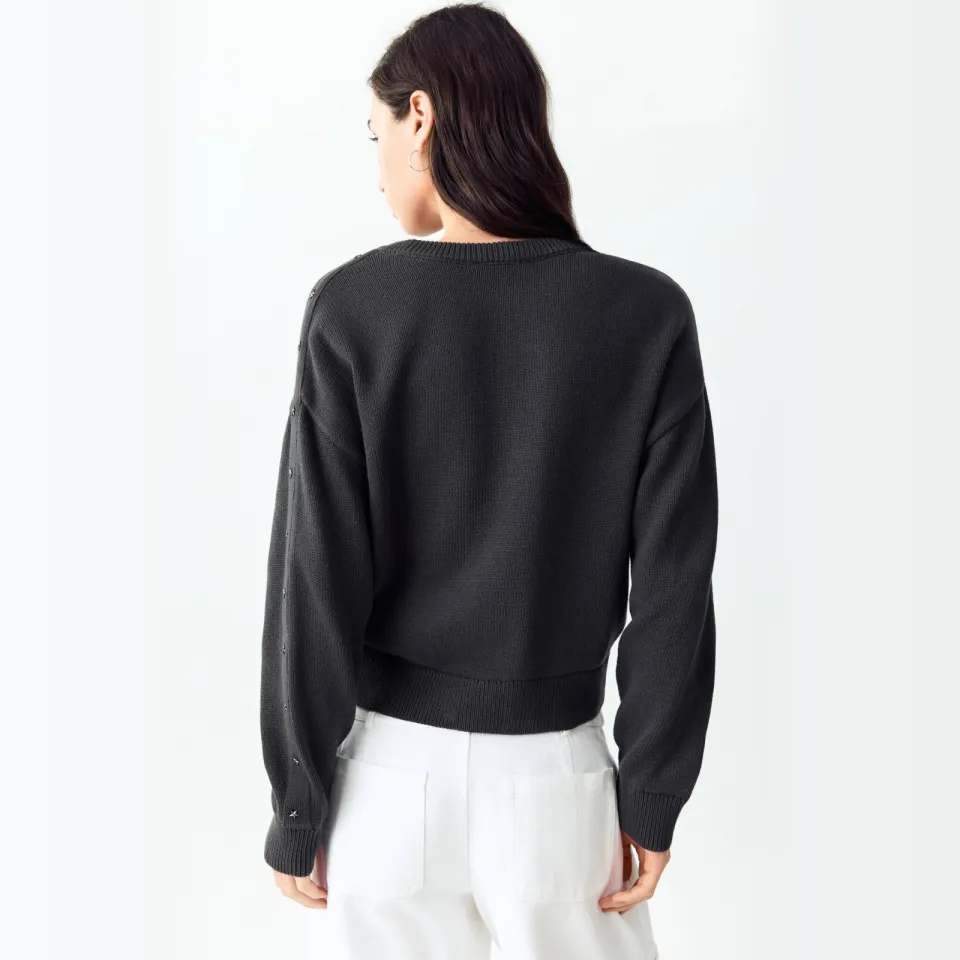 Mango TEEN katoenen gebreide trui met studs - antraciet, foto 7