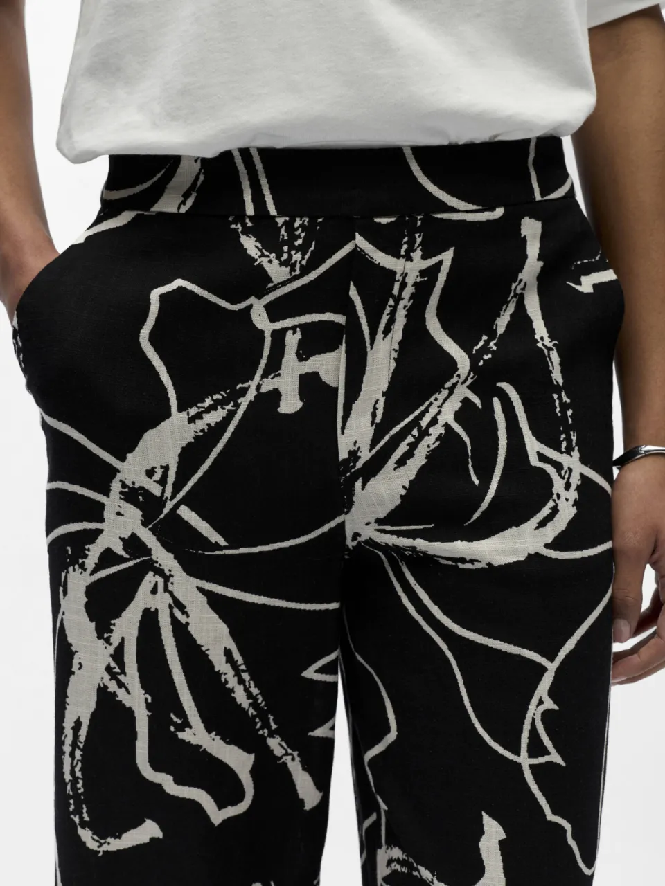 Object straight regular waist gestreepte casual broek zwart, foto 4
