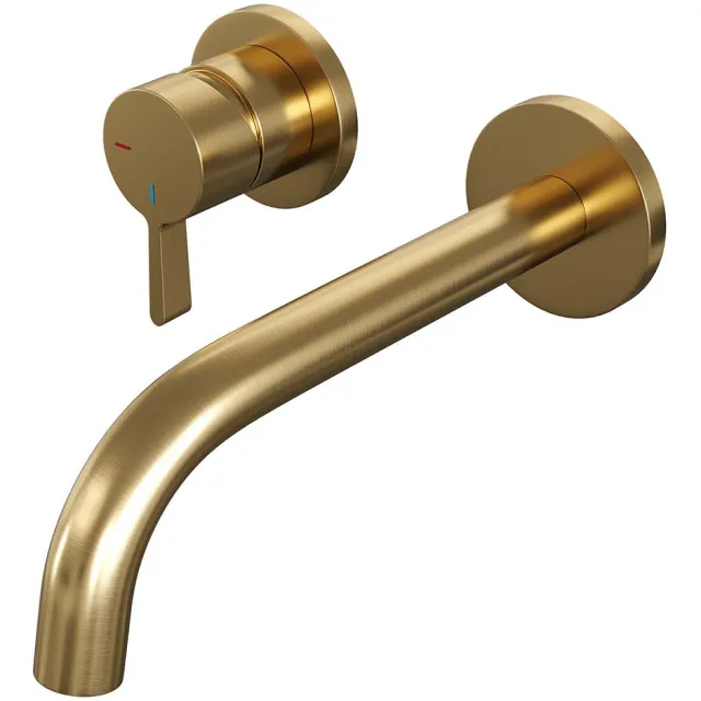 Brauer Inbouw Wastafelmengkraan Brauer Gold Edition Coldstart Halfronde Hendel Gebogen Uitloop Geborsteld Goud PVD Met Rozetten