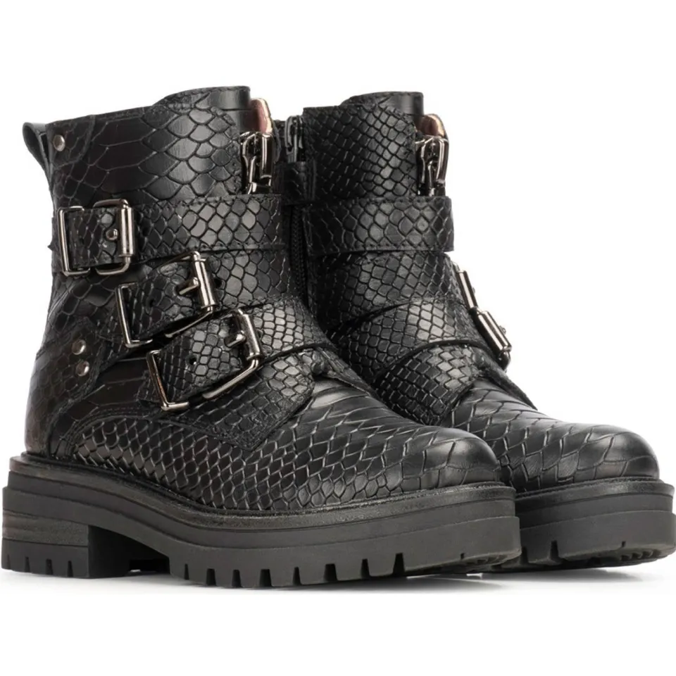 Poelman Monk leren enkelboots met crocoprint zwart Zwart met dierenprint