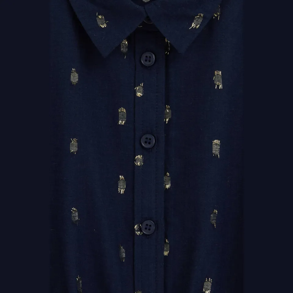 WE Fashion korte jurk met glitterprint donkerblauw donkerblauw/goud, foto 7