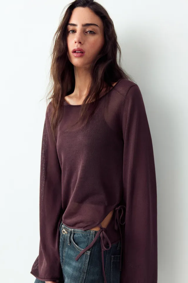 Mango Teen semi-transparante cropped blousetop donkerrood, foto 3