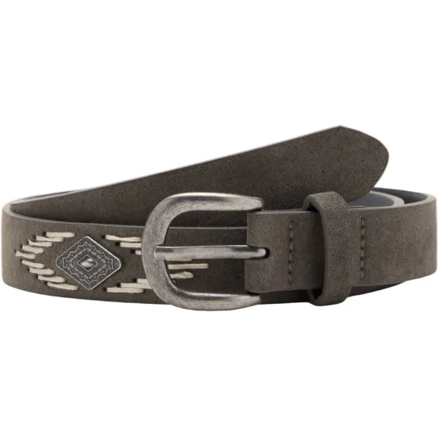 Mango leren riem grijs