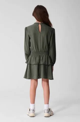 Shoeby midi jurk met smockwerk donkergroen, foto 5