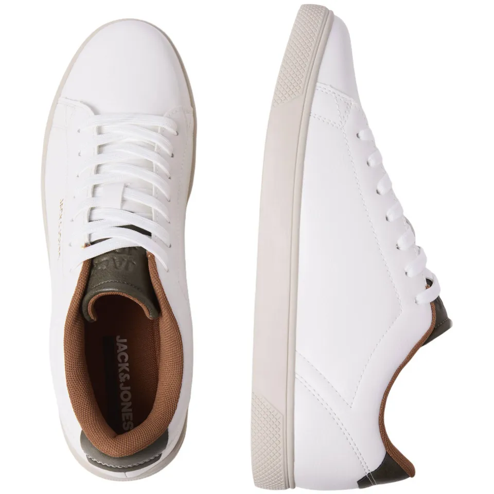 Jack & Jones Jfwbosley Pu Noos imitatieleren sneakers met logo wit/olijf/cognac, foto 5
