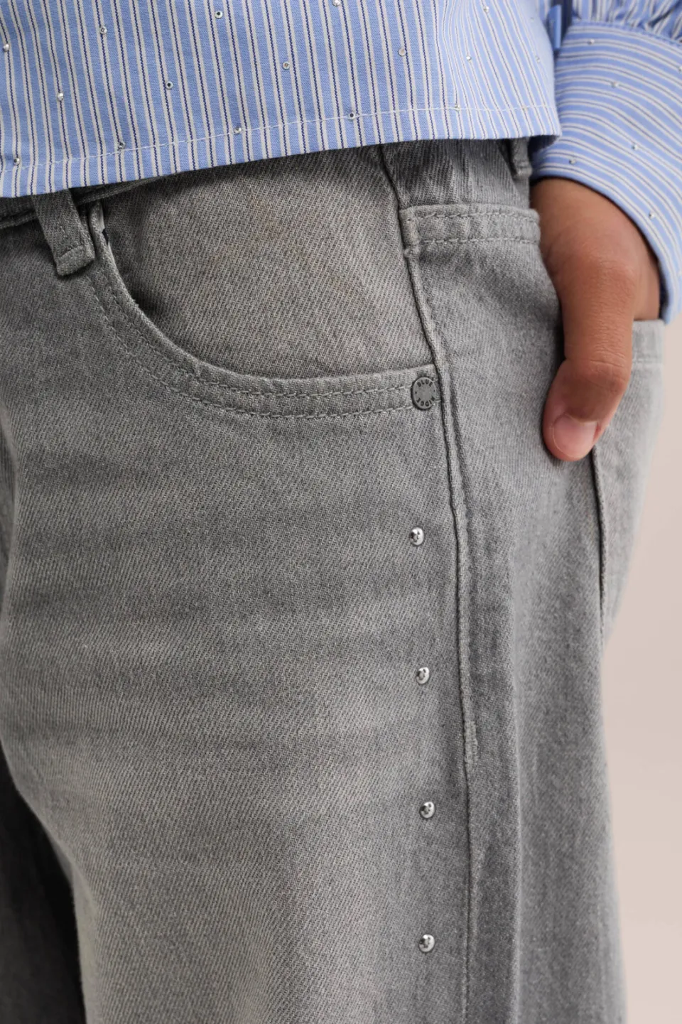 WE Fashion wide leg jeans met strass-steentjes grey denim, foto 7