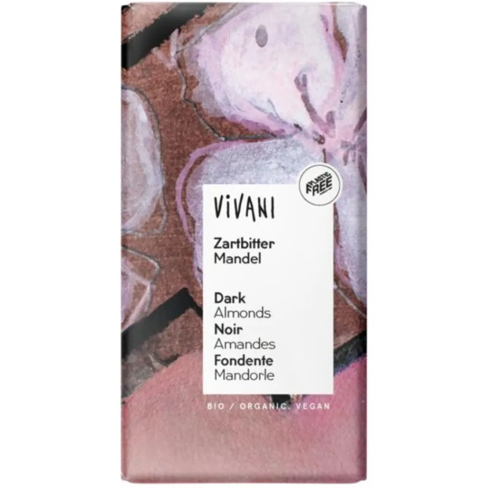 Vivani chocoladereep puur met amandelen