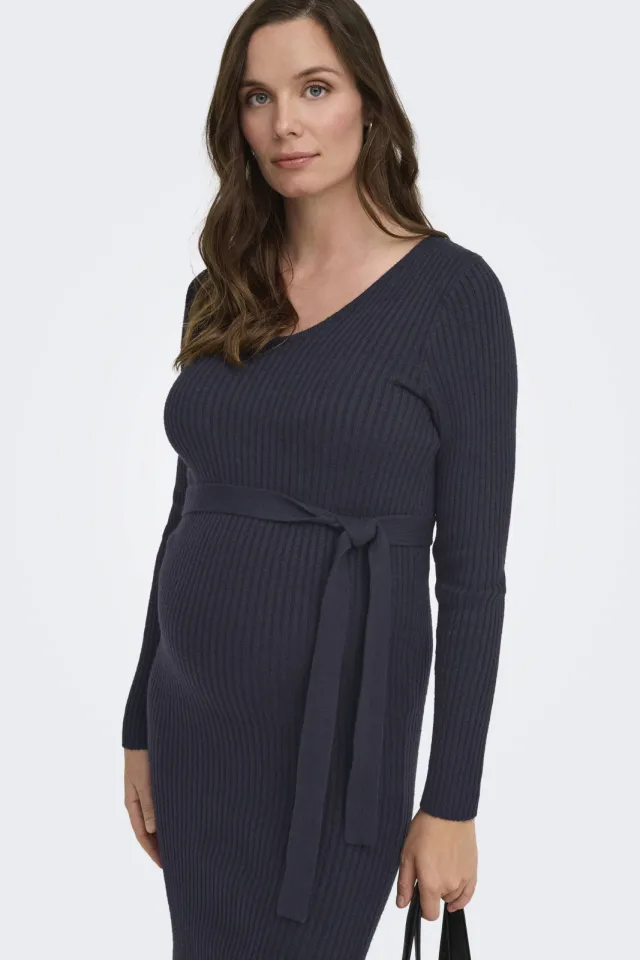 Only gebreide zwangerschaps midi jurk donkerblauw