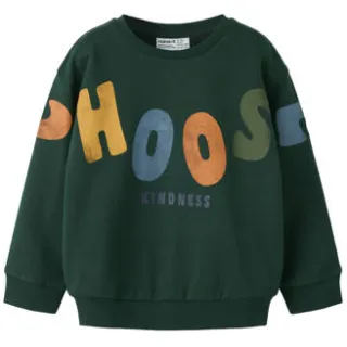 NAME IT MINI sweater met tekst - groen Jongens Katoen Ronde hals Printopdruk