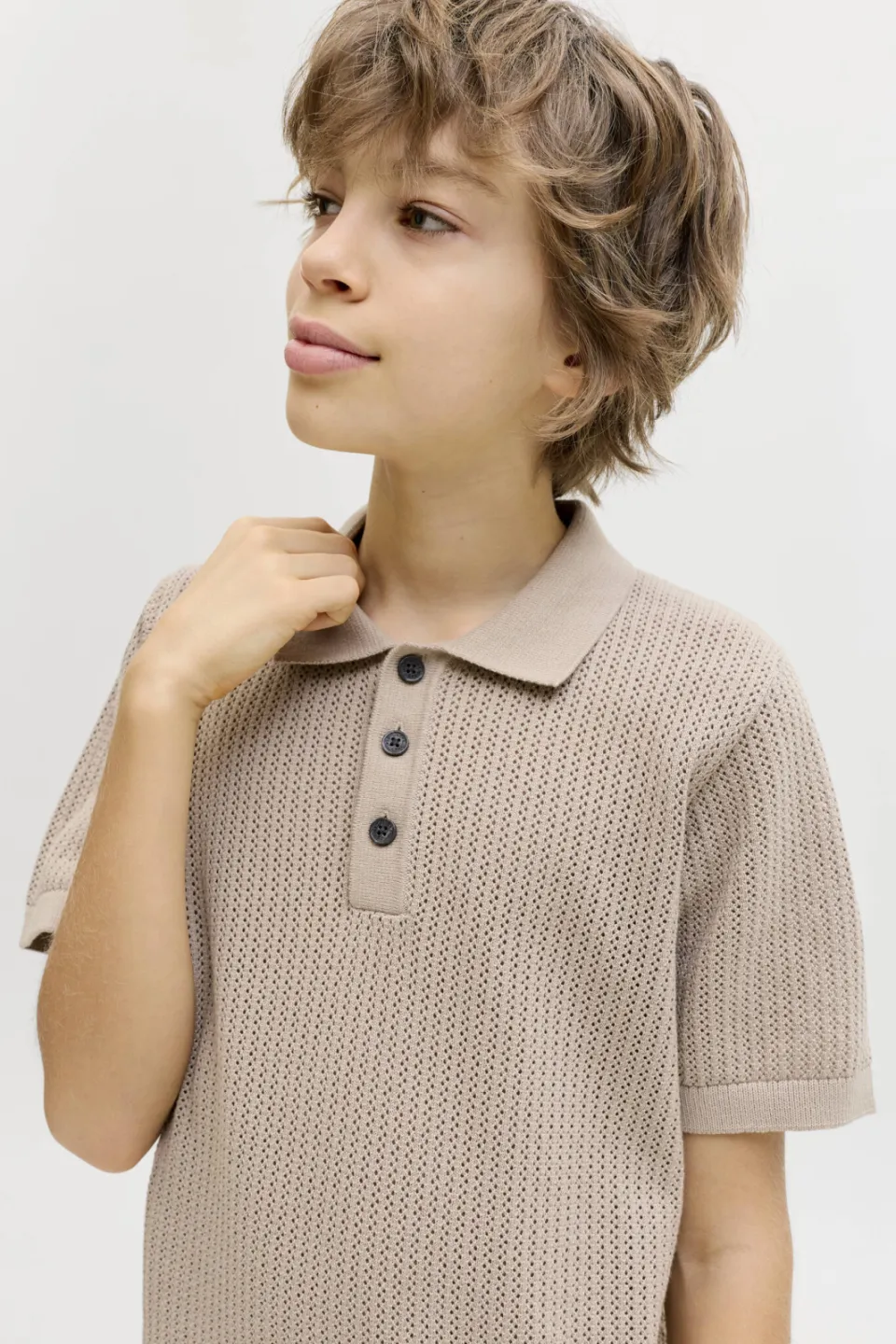 Jack & Jones JUNIOR polo zand fijn gebreid, foto 4