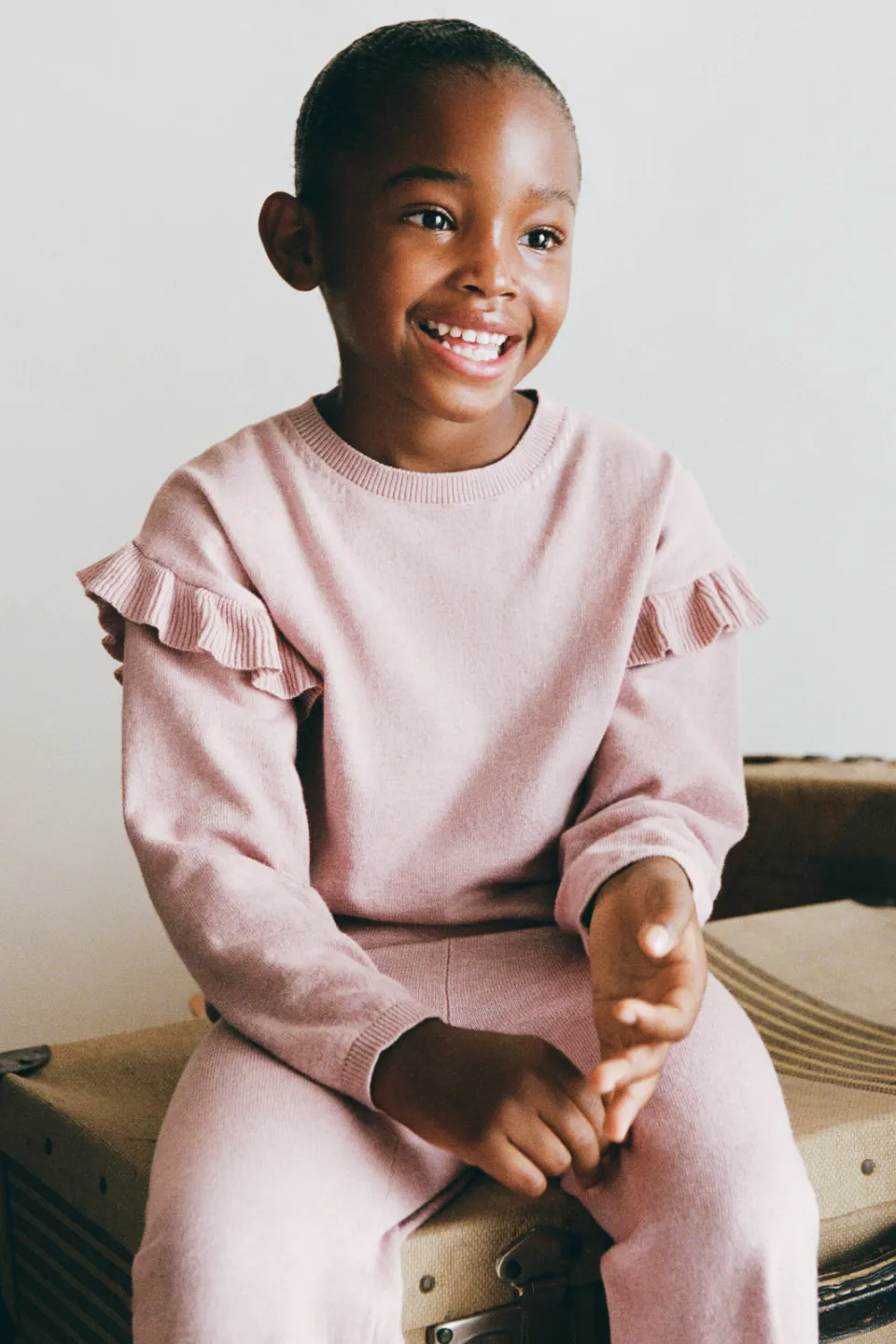 Mango Kids katoenen gebreide trui met ruches - roze, foto 4