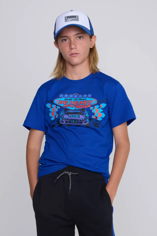 Coolcat Tristan T-shirt met race car print blauw