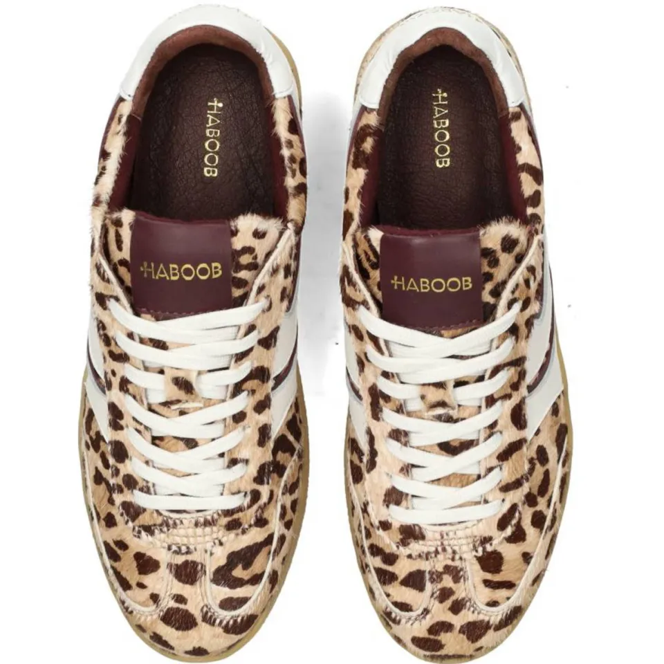 Haboob leren sneakers met panterprint beige/bruin, foto 3