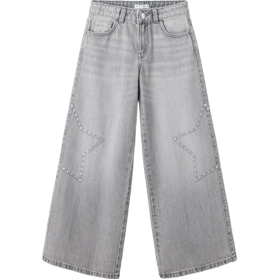 Mango Kids wide leg jeans met studs en sterren - changeant grijs, foto 2
