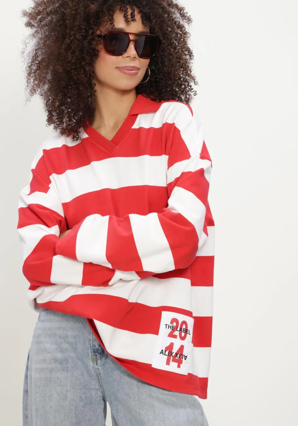 Alix The Label Dames Truien & Vesten Ladies Knitted Block Stripe Polo Sweater - Rood, foto 5