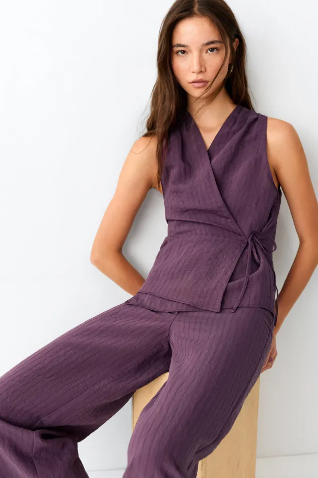Mango TEEN gestreepte pantalon - aubergine, foto 2