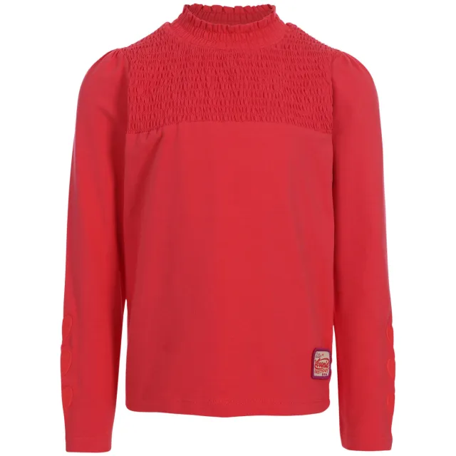 LOOXS little rechtvallende longsleeve met smockwerk koraalrood, foto 2