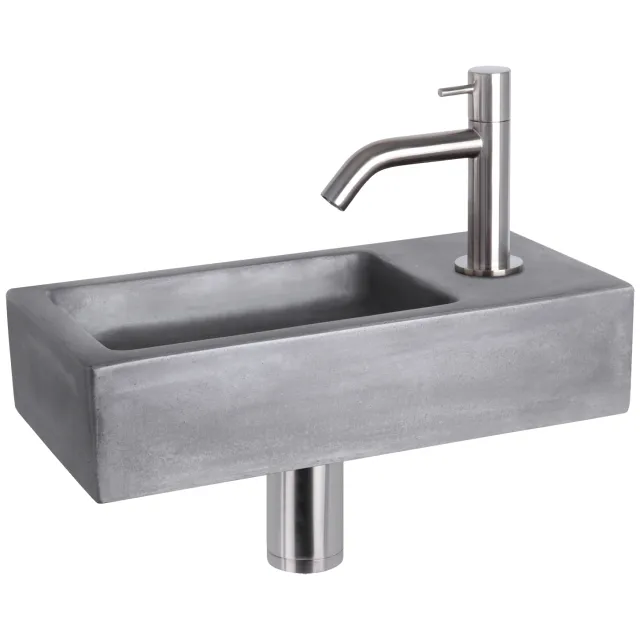 Fonteinset Differnz Ravo Beton 38.5x18.5x9 cm Donker Grijs Met Gebogen Kraan Mat Chroom