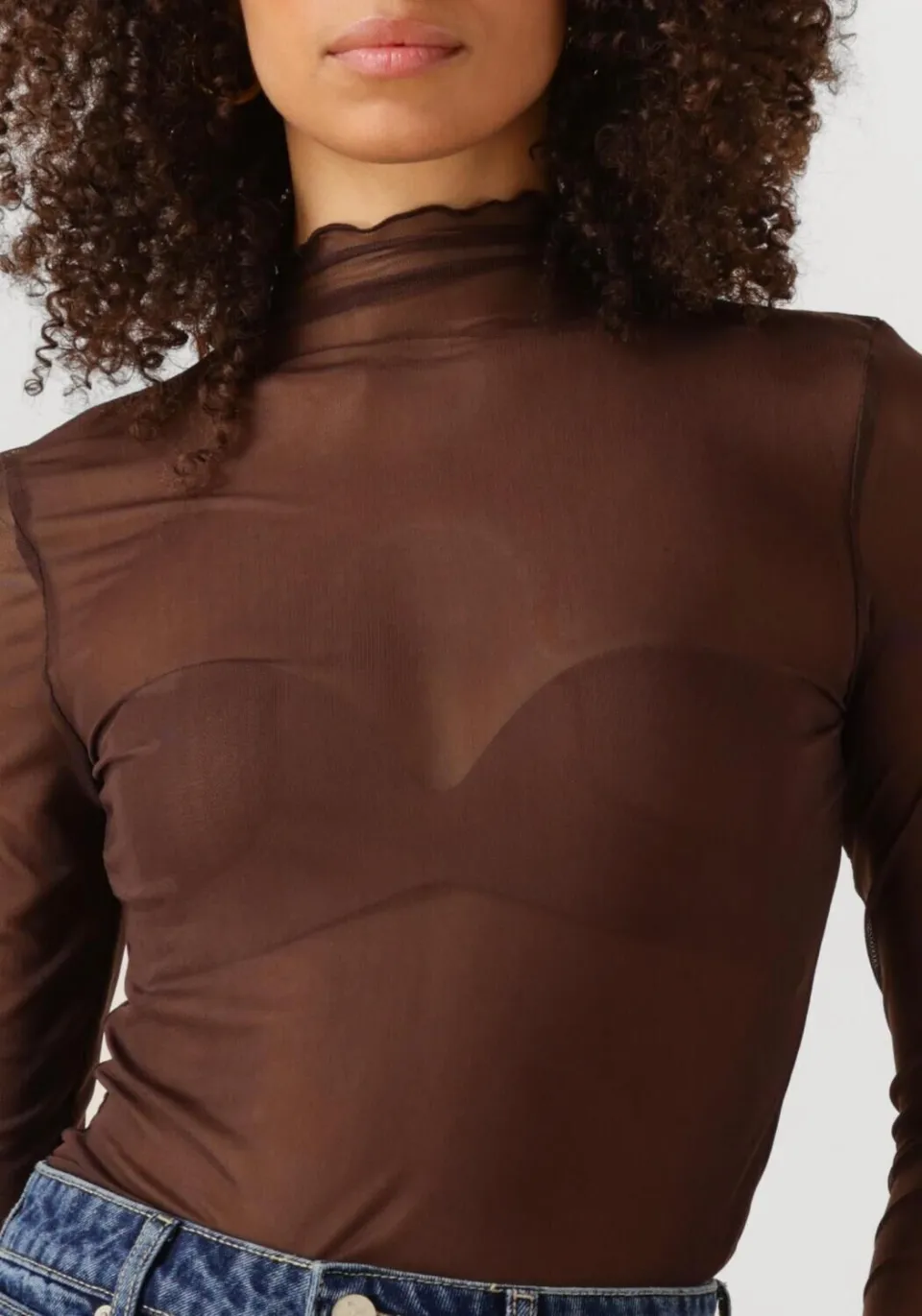 Object Objnela LS O-neck mesh top bruin, foto 5