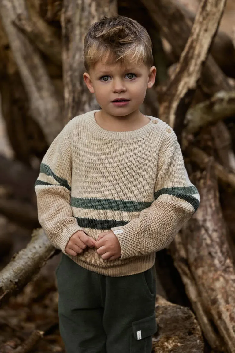 Little Dutch junior katoenen gestreepte gebreide trui - beige/groen, foto 4