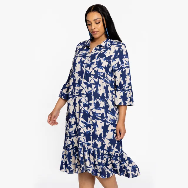 Yoek TESSA jurk met ruches blauw, foto 2