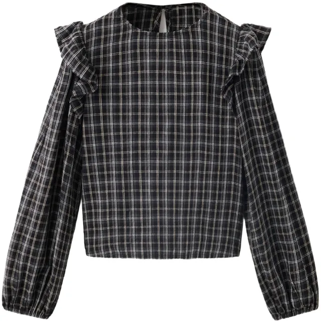 Mango Kids geruite blousetop met ruches zwart, foto 2