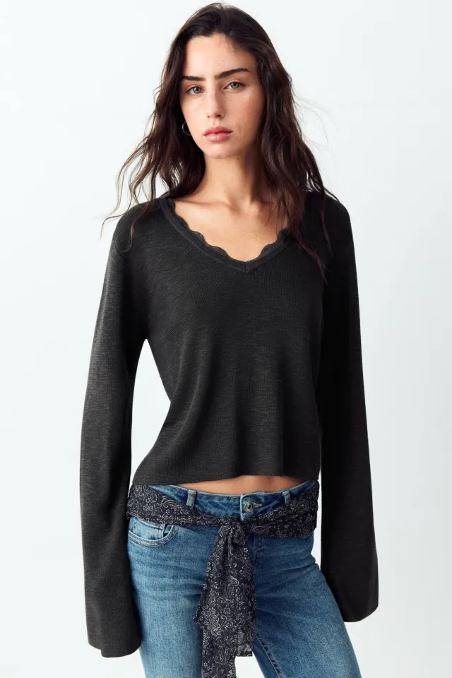 Mango gebreide top antraciet