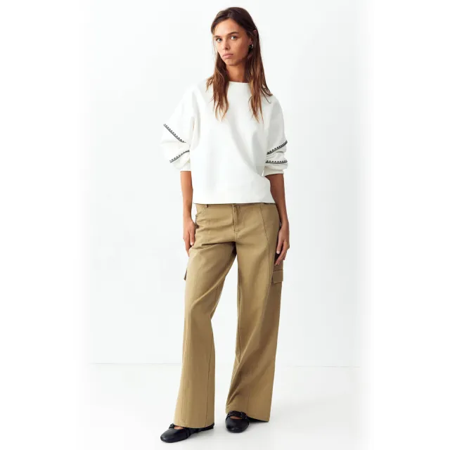 Mango TEEN sweater met borduursels - naturel wit/blauw
