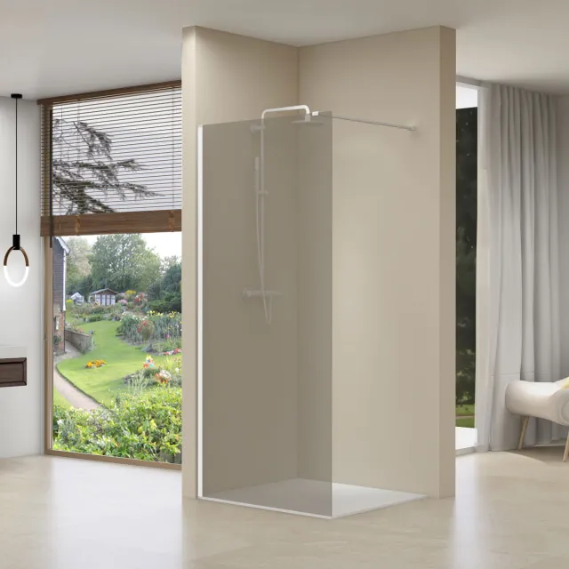 Van Rijn Inloopdouche Van Rijn ST01 100x200 cm Rookglas 8 mm Met Stabilisatiestang Wit