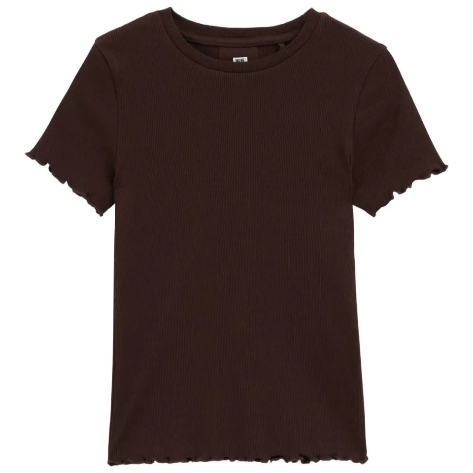 WE Fashion T-shirt met ruches donkerbruin, foto 2