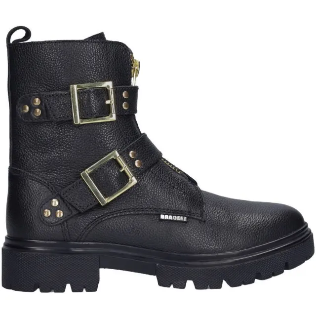 Braqeez chunky leren enkelboots - zwart