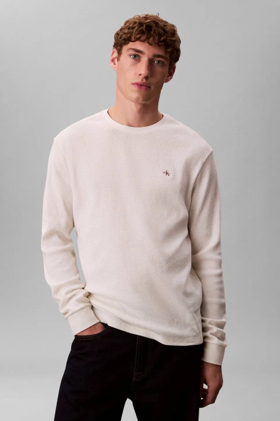 Calvin Klein JEANS longsleeve met ingebreid patroon ecru, foto 6