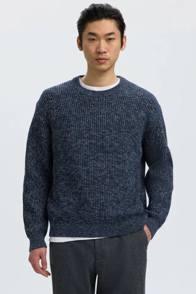 Selected katoenen regular fit gebreide trui - donkerblauw Navy Blazer