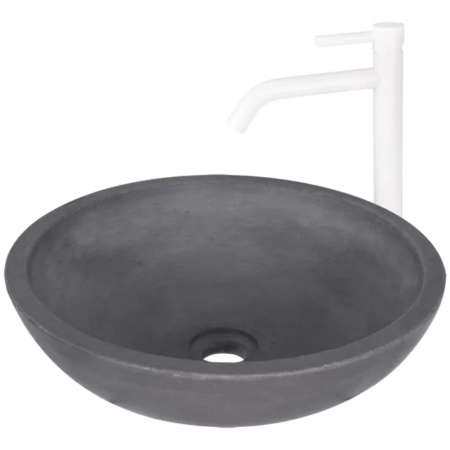 Differnz Waskomset Differnz Ravano Beton 40x12 cm Antraciet met Hoge Wastafelkraan Mat Wit