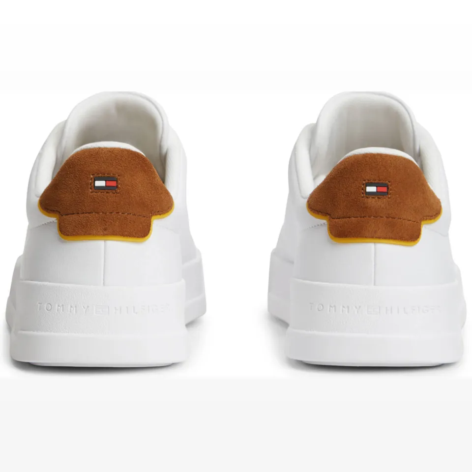 Tommy Hilfiger leren sneaker laag met meerkleurige print wit/cognac, foto 4