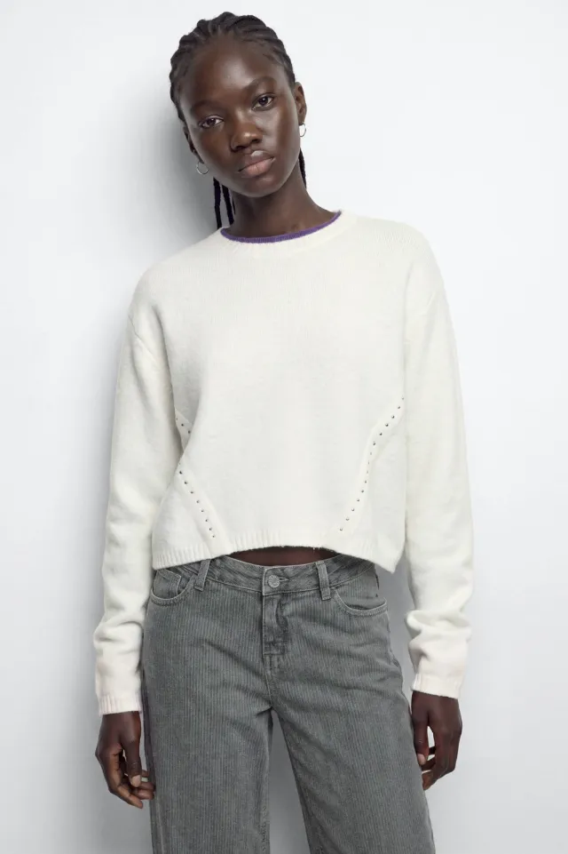 Mango TEEN gebreide trui met studs - wit