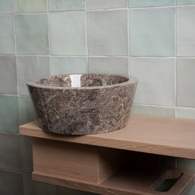 Loutro Waskom Loutro Bali T Rond 25x25x12 cm Marmer Taupe Loutro Bruin