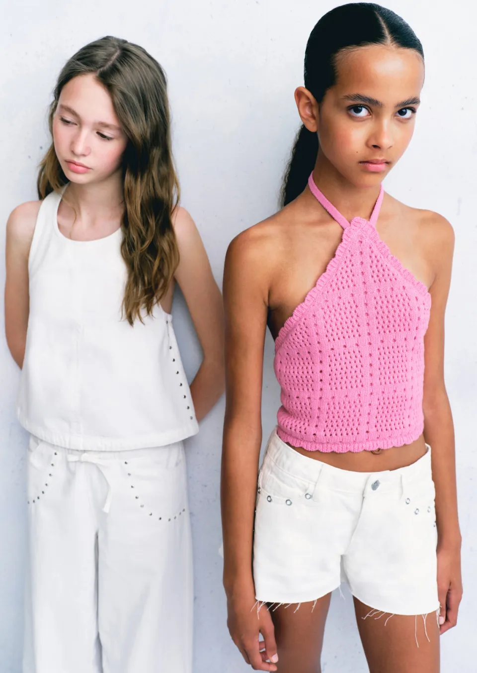 Mango Kids denim short met studs wit