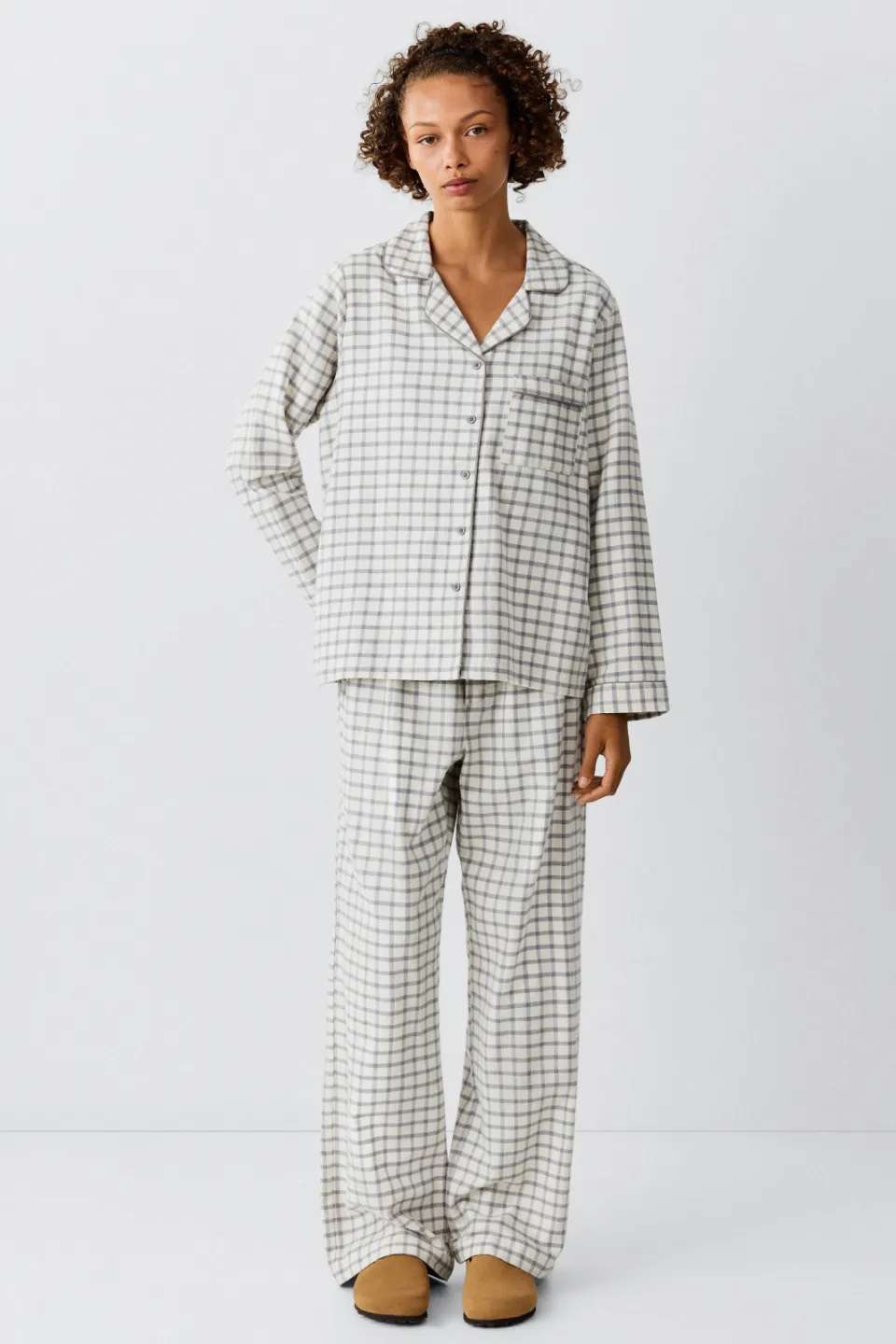 Mango geruite pyjama ecru antraciet Ecru/antraciet