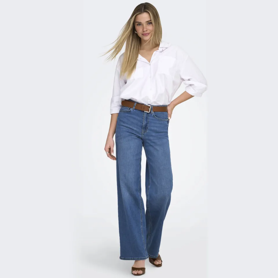 Only ONLMADISON high waist wide leg jeans blauw Medium Blue Denim