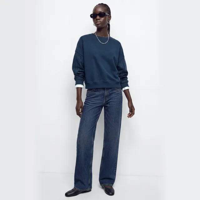 Mango TEEN gebreide trui met strass-steentjes - donkerblauw