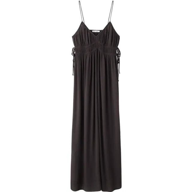Mango Teen maxi jurk met plooien en smockwerk bruin, foto 2