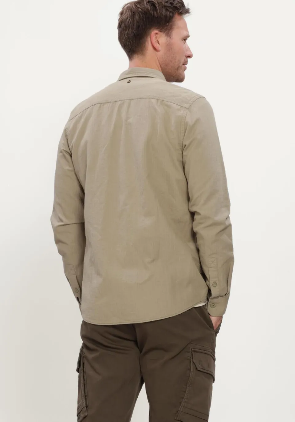 PME Legend Heren Overhemden Long Sleeve Shirt Quilt Poplin - Zand, foto 3