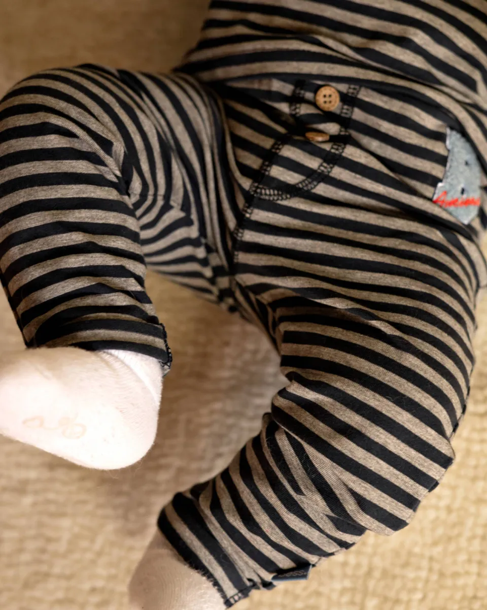 BESS gestreepte babybroek met patches donkerblauw/grijs, foto 4
