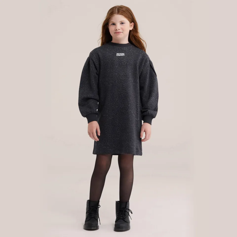 WE Fashion midi sweatjurk panterprint zwart/grijs