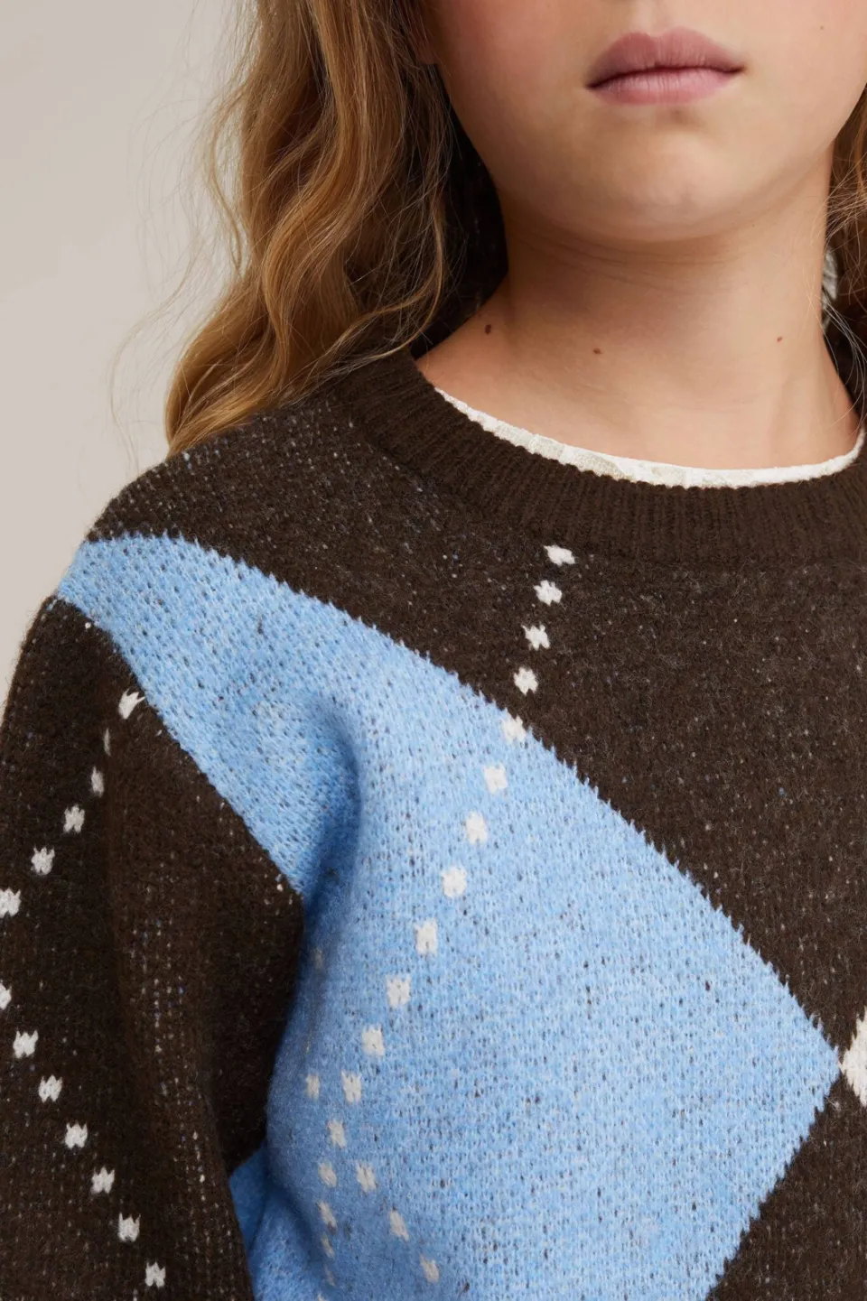 WE Fashion gebreide trui met wol - bruin/blauw/wit, foto 5