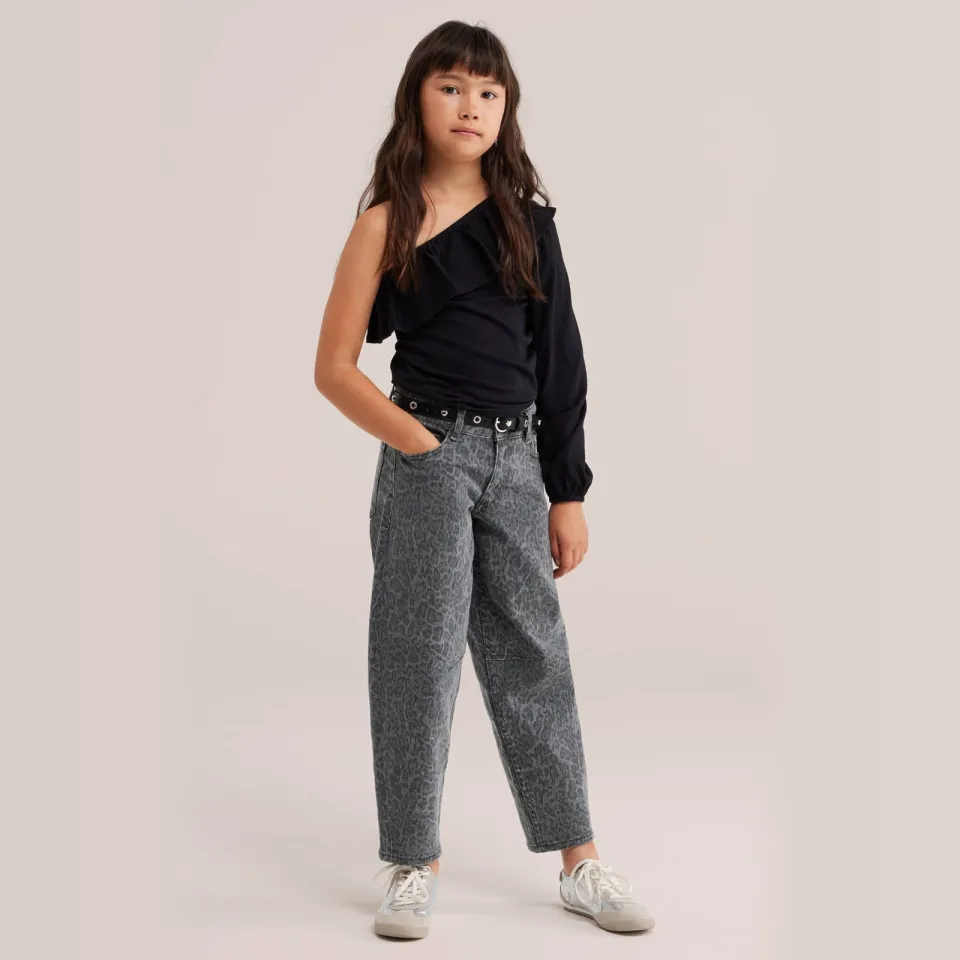 WE Fashion barrel jeans met panterprint - grey denim