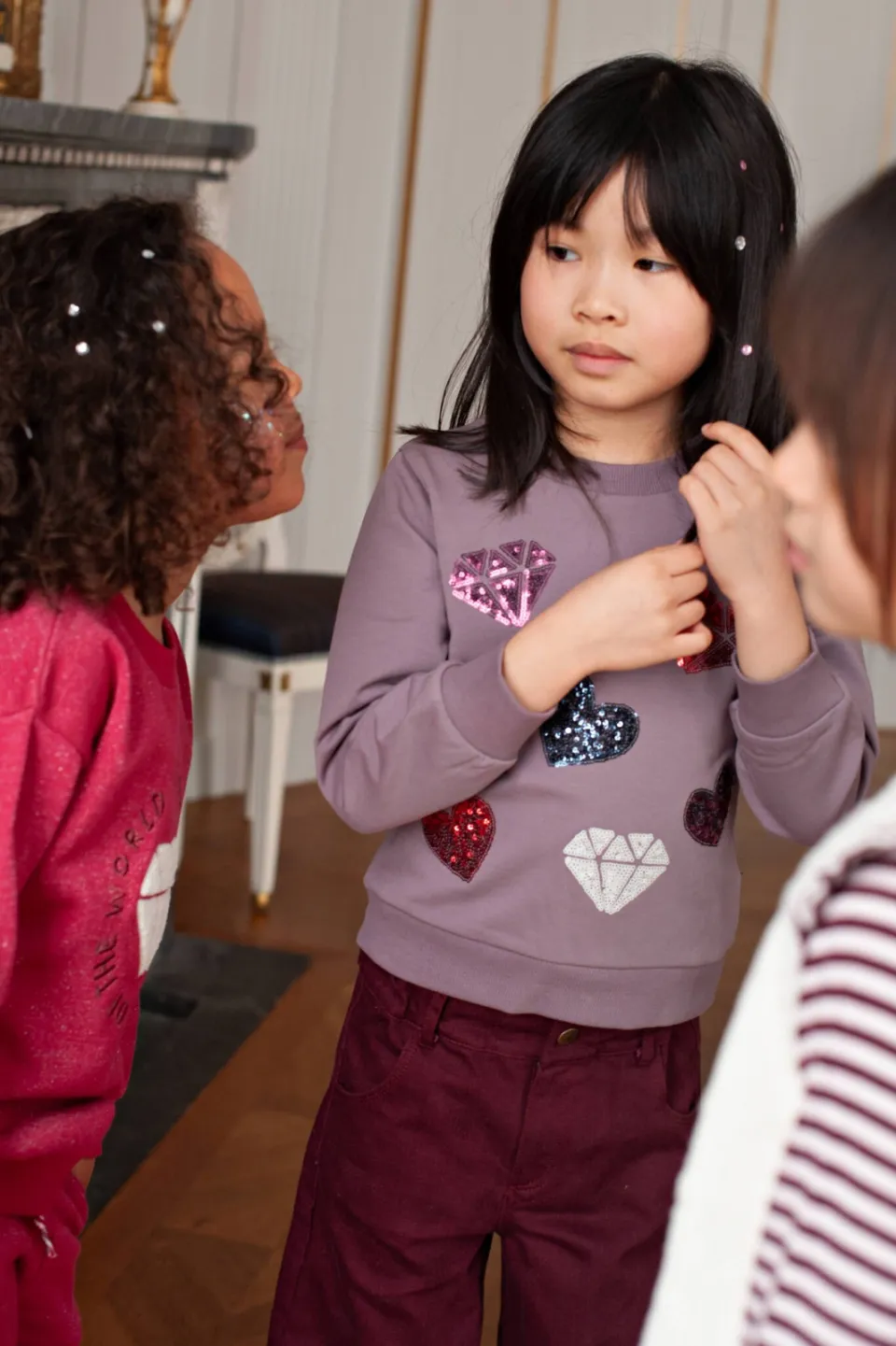 Jubel sweater met pailletten en hartjes - paars, foto 4