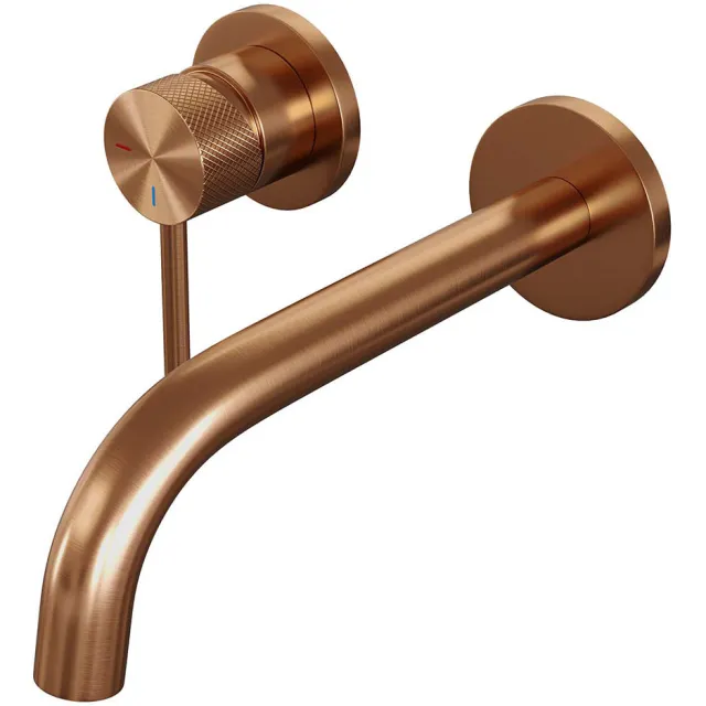 Brauer Inbouw Wastafelmengkraan Brauer Copper Carving Coldstart Gebogen Uitloop Ronde Hendel Links Geborsteld Koper PVD Met Rozetten