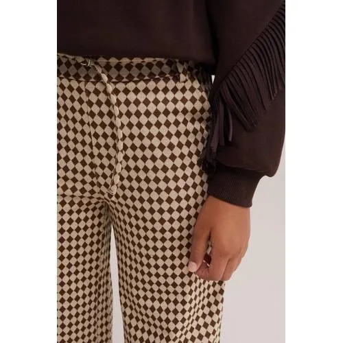 WE Fashion straight leg geruite broek beige, foto 4